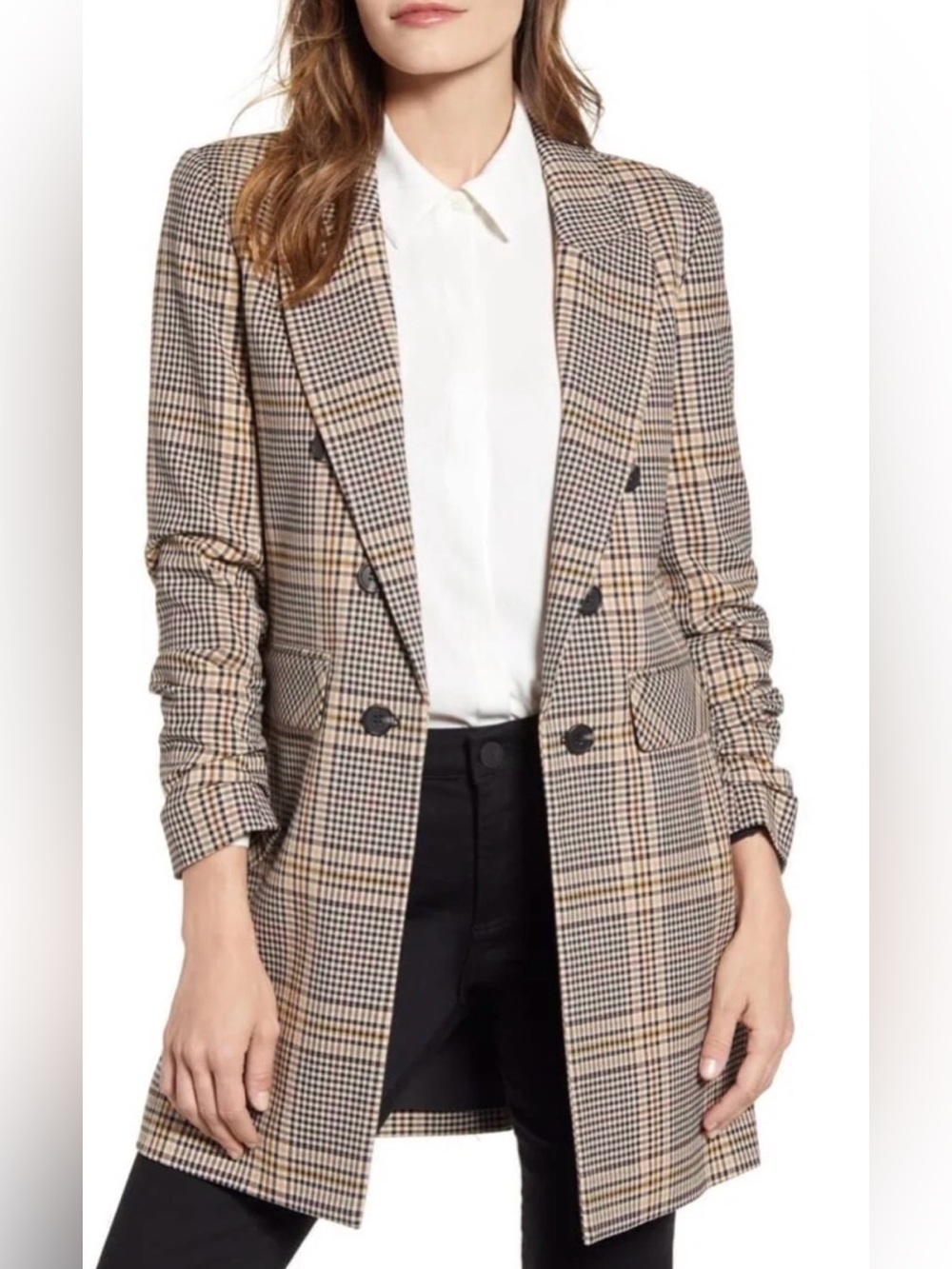 1. State Checked Longline Blazer in Plaid